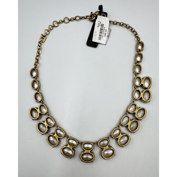 J.Crew Gold Tone Blue Purple Red Oval Rhinestone Statement Necklace New With Tag - Picture 6 of 9